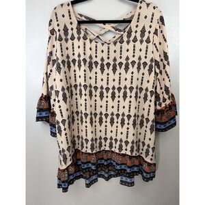 Signature Studio Peplum Hem Tribal Print Blouse Size XL